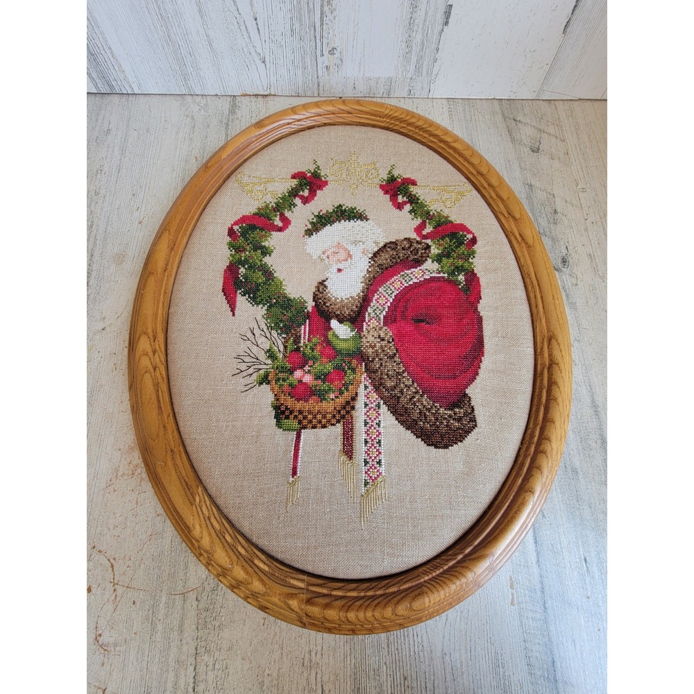 Large cross stitch pattern santa claus vintage framed Xmas home decor wall